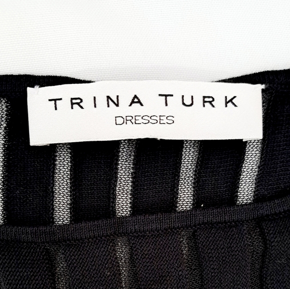 Trina Turk Black Sweater Knit Dress Mini Pima Cotton Mesh Dolman Sleeve LBD M - Picture 11 of 16